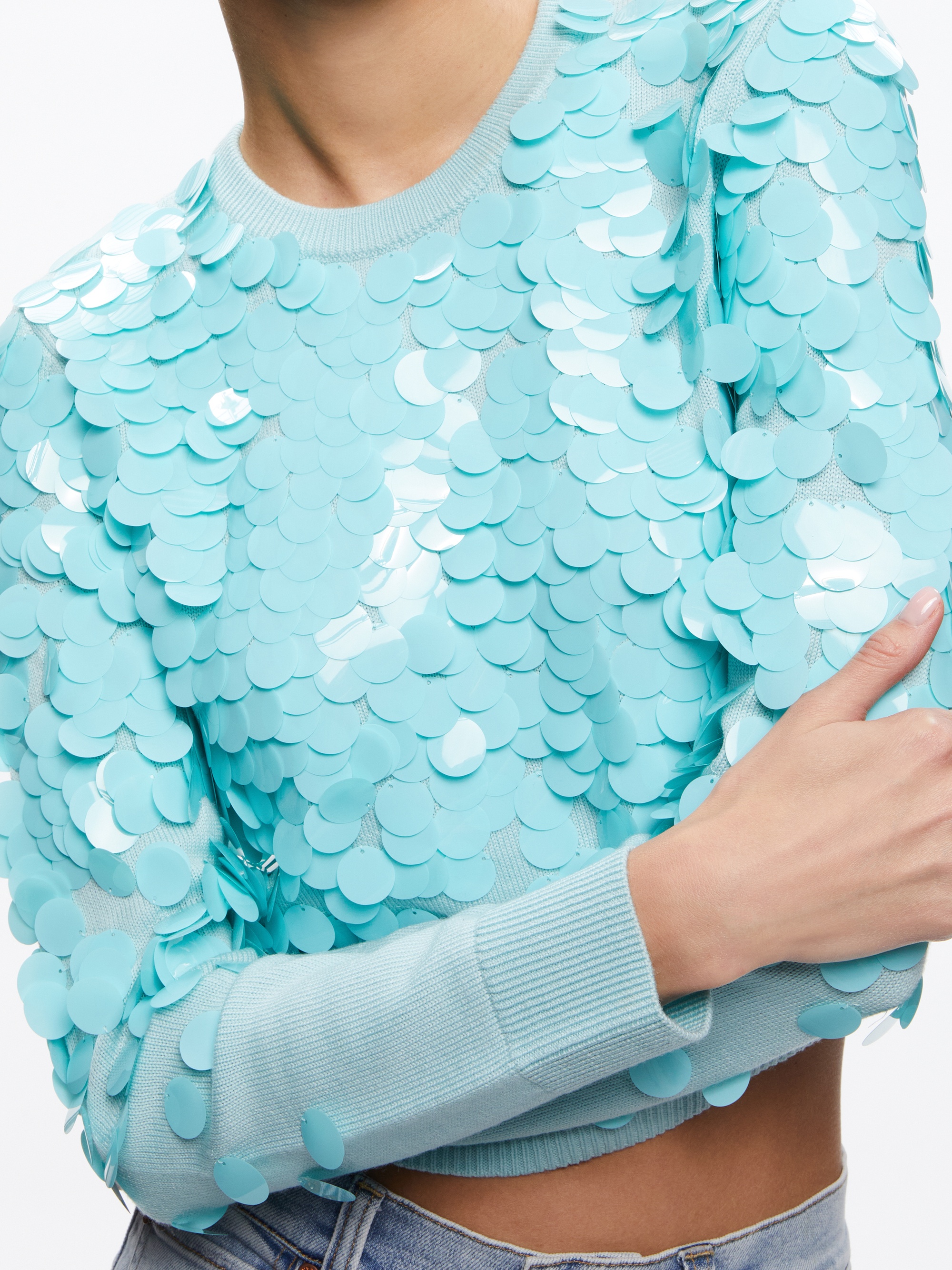 DELFINA CROPPED PAILLETTE PULLOVER - 4