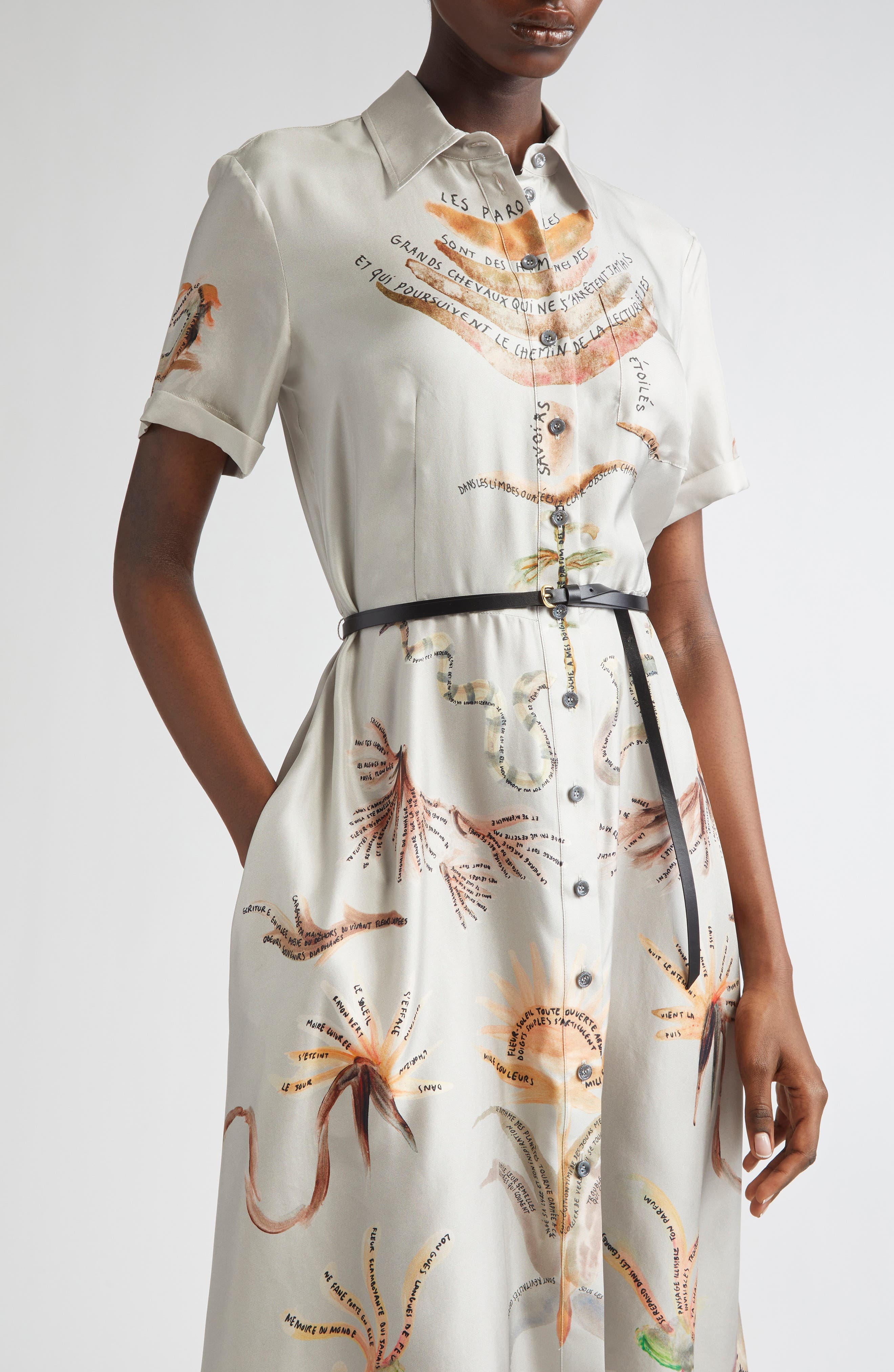 Altuzarra Kiera Figurative Tattoo Print Belted Silk Shirtdress in Moonlight Figurative at Nordstrom - 4