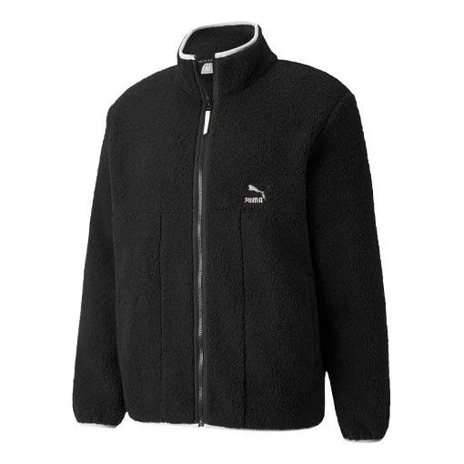 PUMA Retro Logo Casual lamb's wool Stand Collar Jacket Black 532966-01 - 1