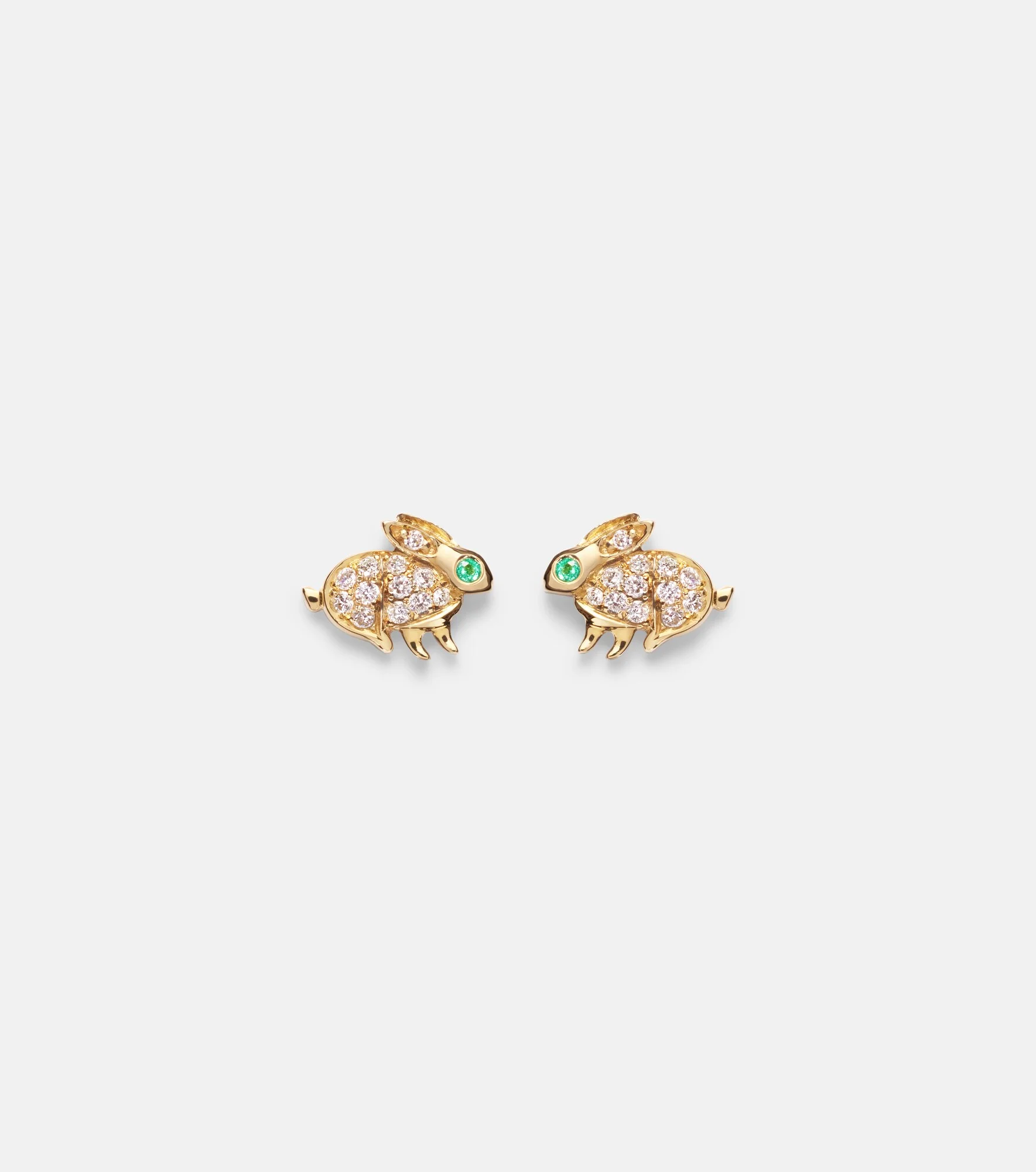 Bunny 18kt gold earrings with diamonds and emeralds - 1