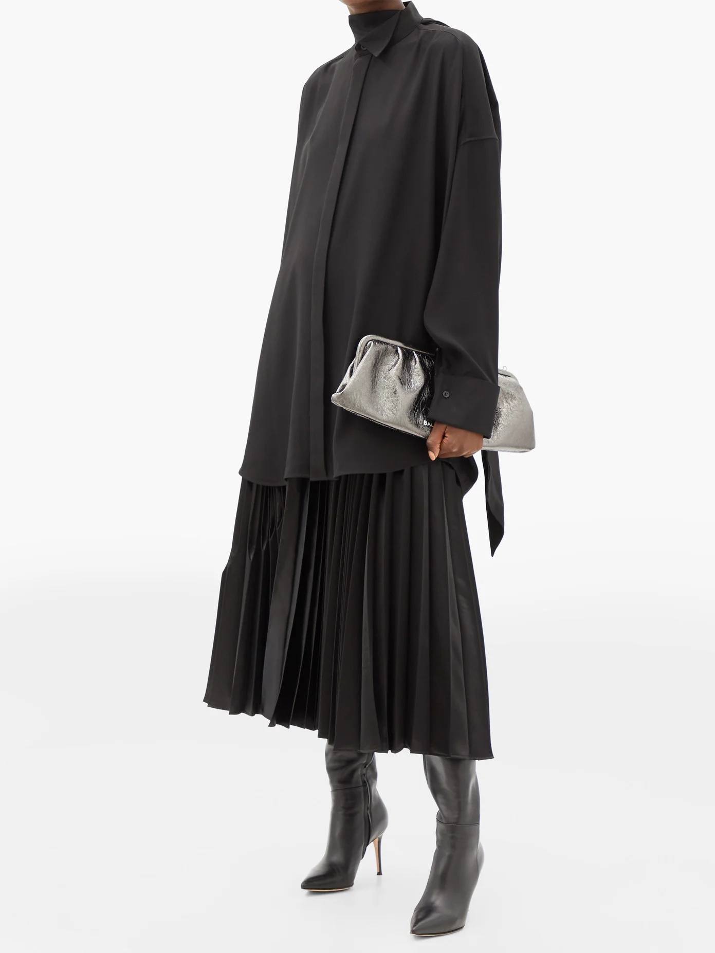 Gathered-nape oversized crepe shirt - 2