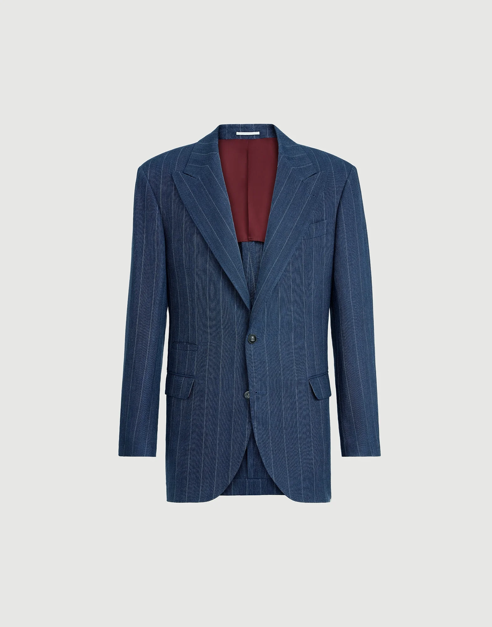 Hemp and silk chalk stripe chevron Tailor blazer with peak lapels - 1