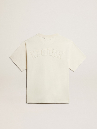 Golden Goose T-shirt in aged white with reverse logo on the back - Asian fit outlook