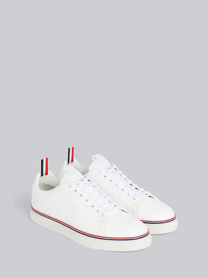 White Vitello Leather Stripe Tennis Shoe 3