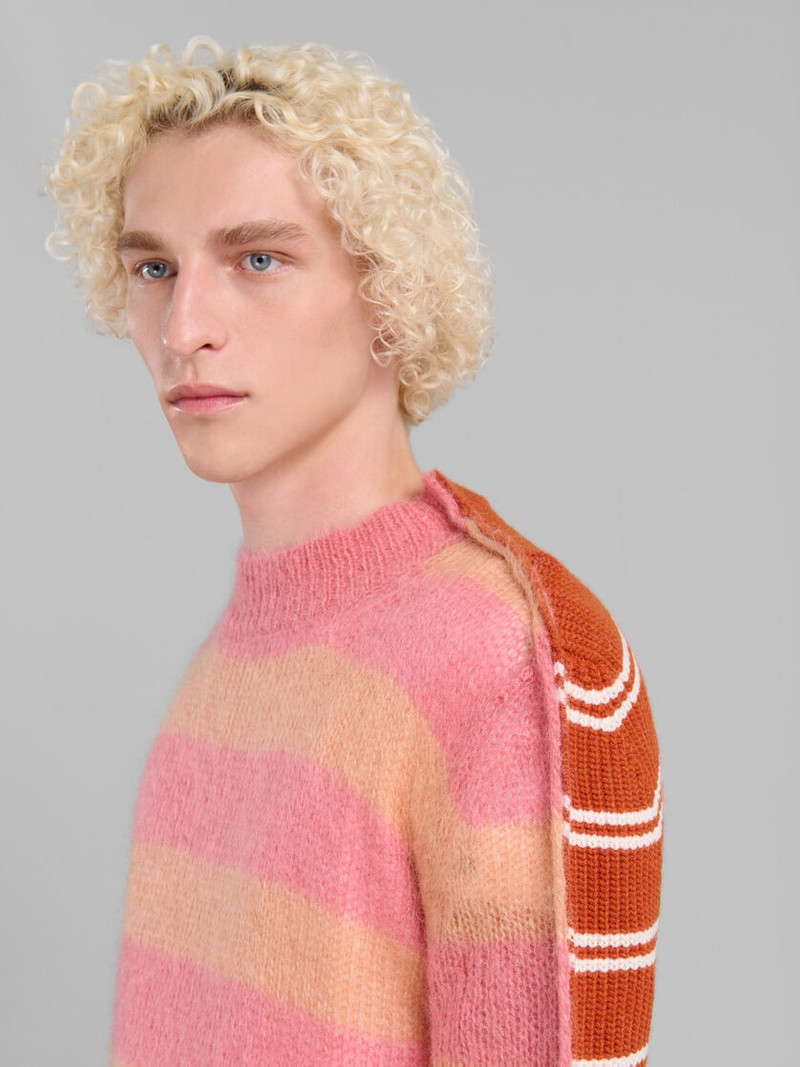 PEACH MOHAIR AND WOOL JUMPER WITH MIXED STRIPES 4