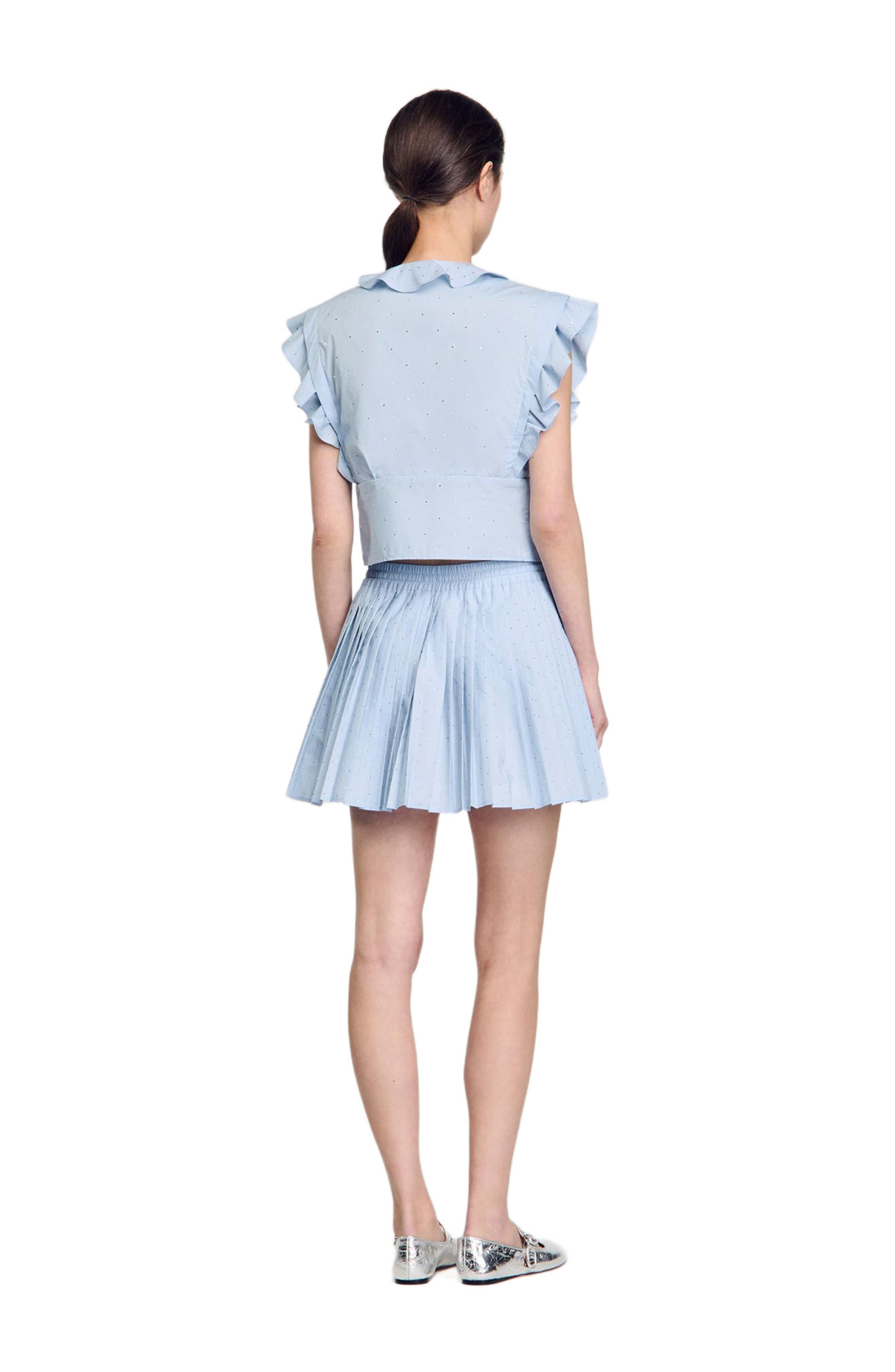 SANDRO Rhinestone ruffle top in Sky Blue at Nordstrom - 3
