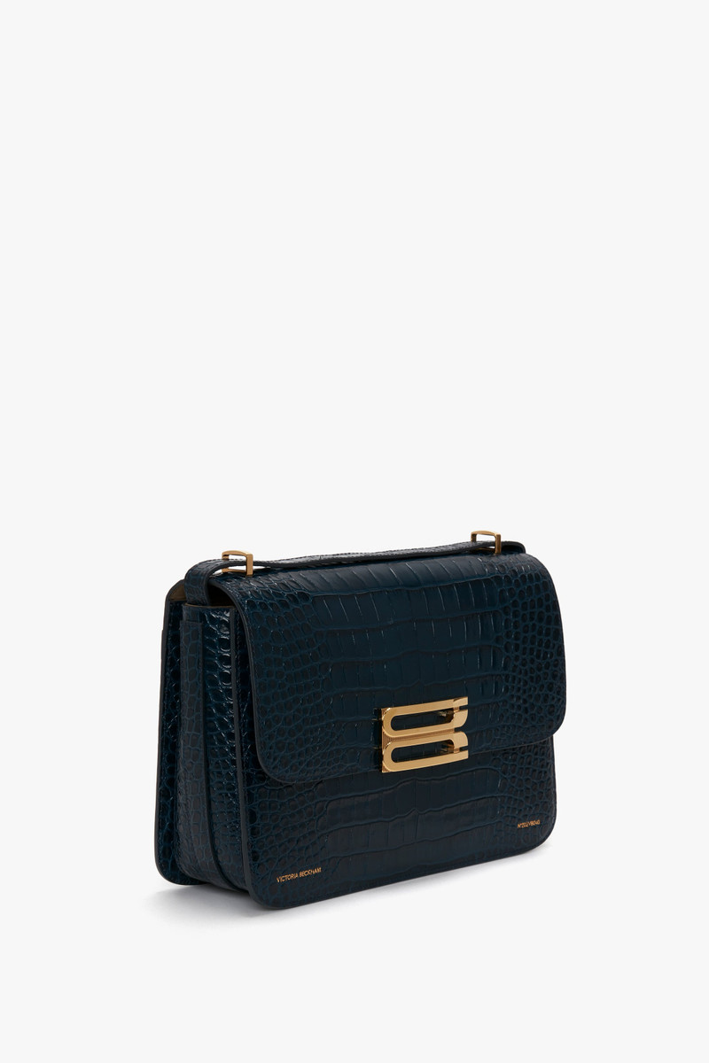 Jumbo Frame Shoulder Bag in Midnight Blue Croc-Effect Leather 3