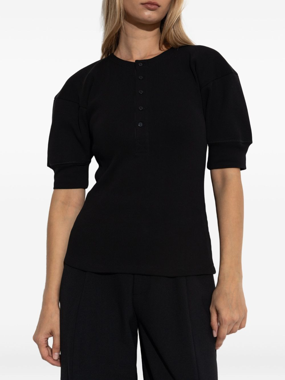 puff-sleeve ribbed top - 3