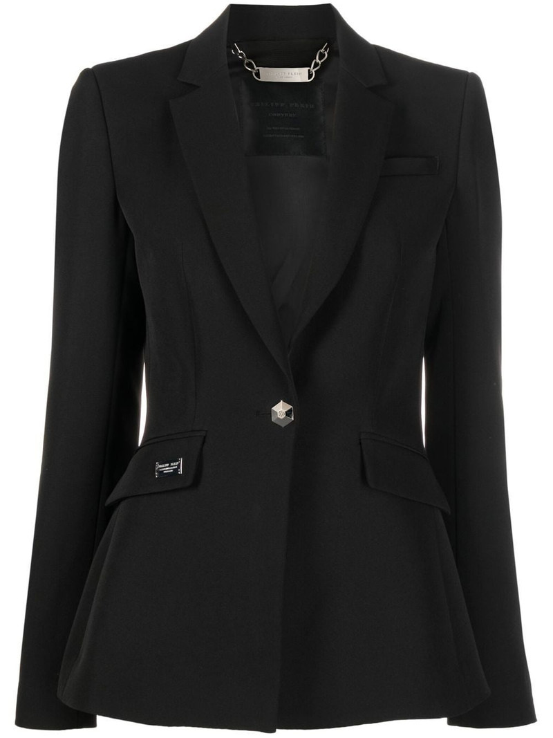 rhinestone-logo single-breasted blazer 1