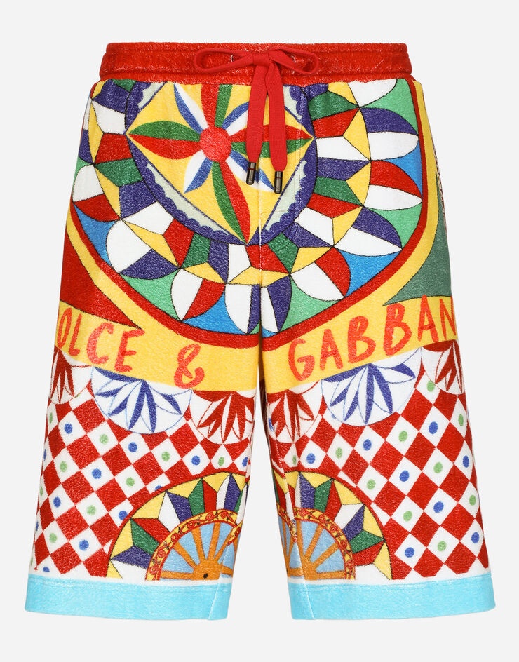 Terry jersey jogging shorts with carretto print - 1