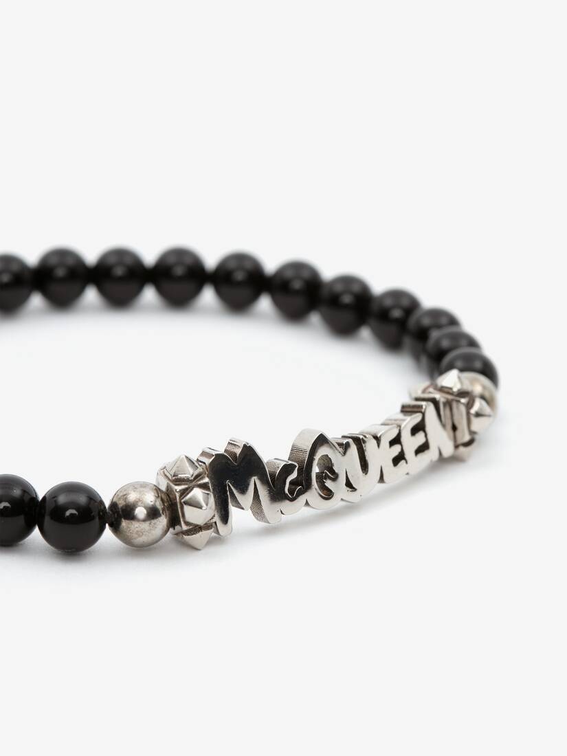 Mcqueen Graffiti Cut-out Beaded Bracelet in Black/silver - 4