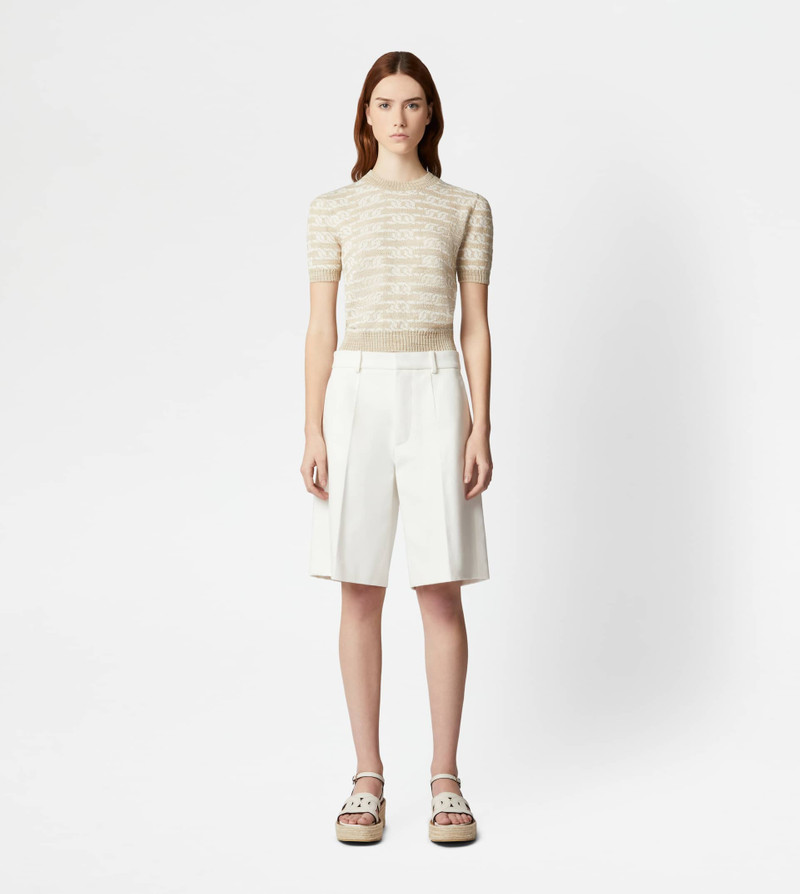 Tod's SHORT-SLEEVED LINEN BLEND PULLOVER - BEIGE, WHITE outlook