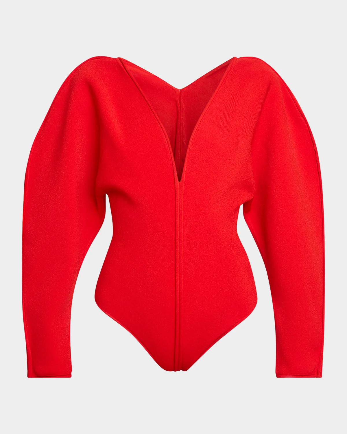 Puff-Sleeve Deep V-Neck Bodysuit - 1