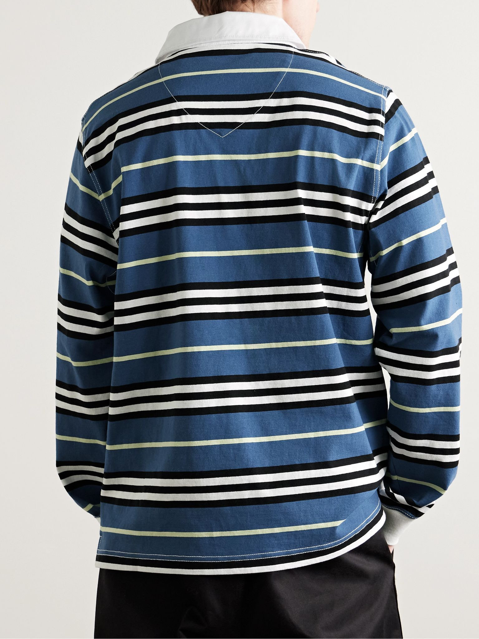 Logo-Appliquéd Striped Cotton-Jersey Polo Shirt Navy - 3