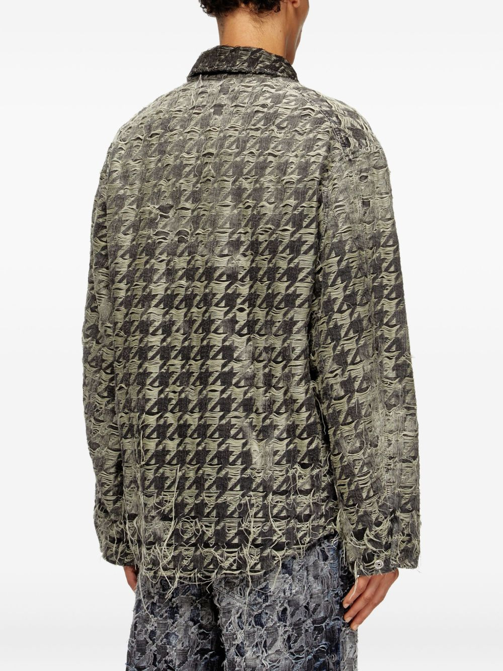 houndstooth-pattern frayed-edges denim jacket - 4
