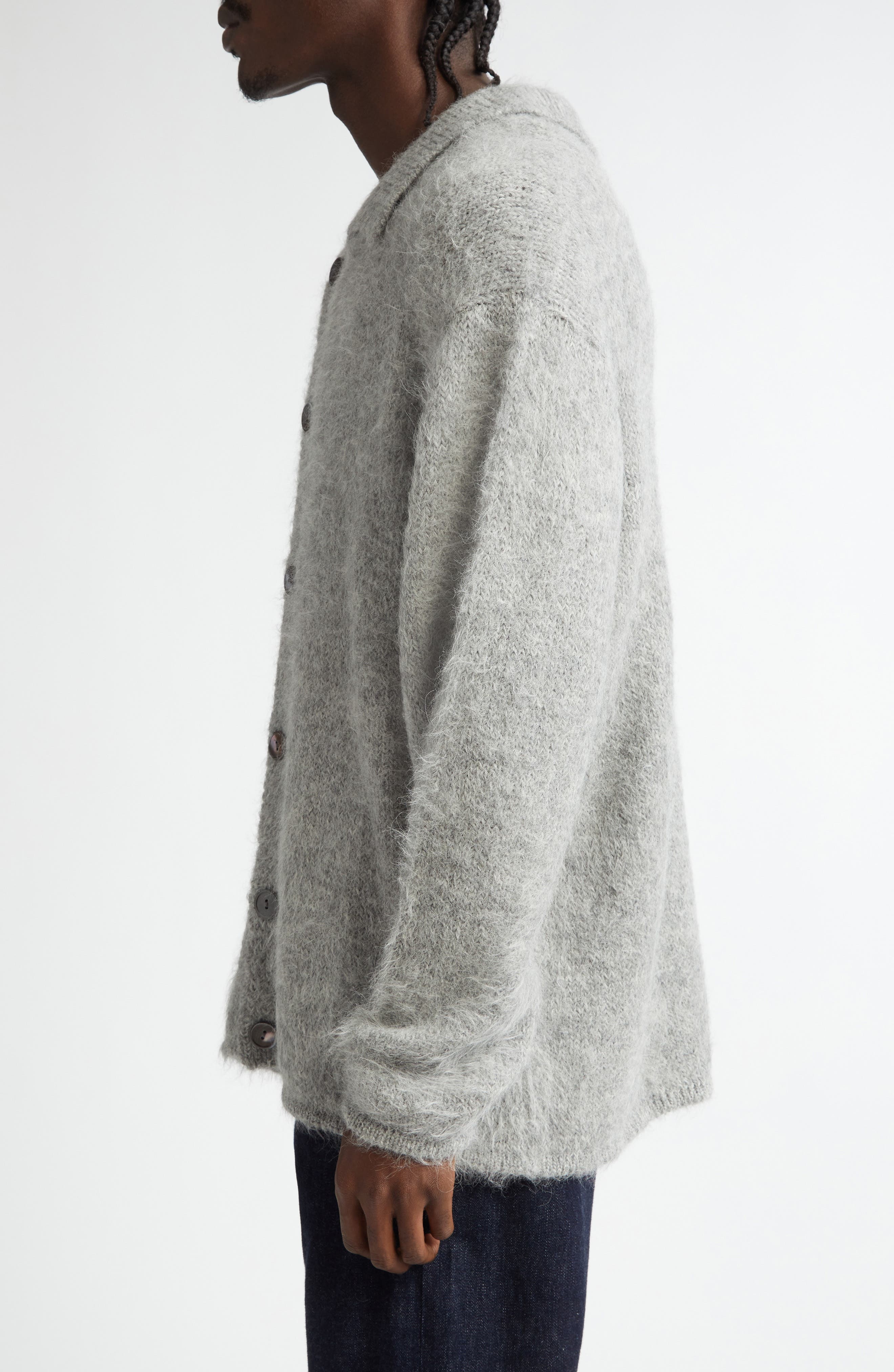 The Elder Statesman Thistle Alpaca Blend Cardigan in 50 Light Grey at Nordstrom - 3
