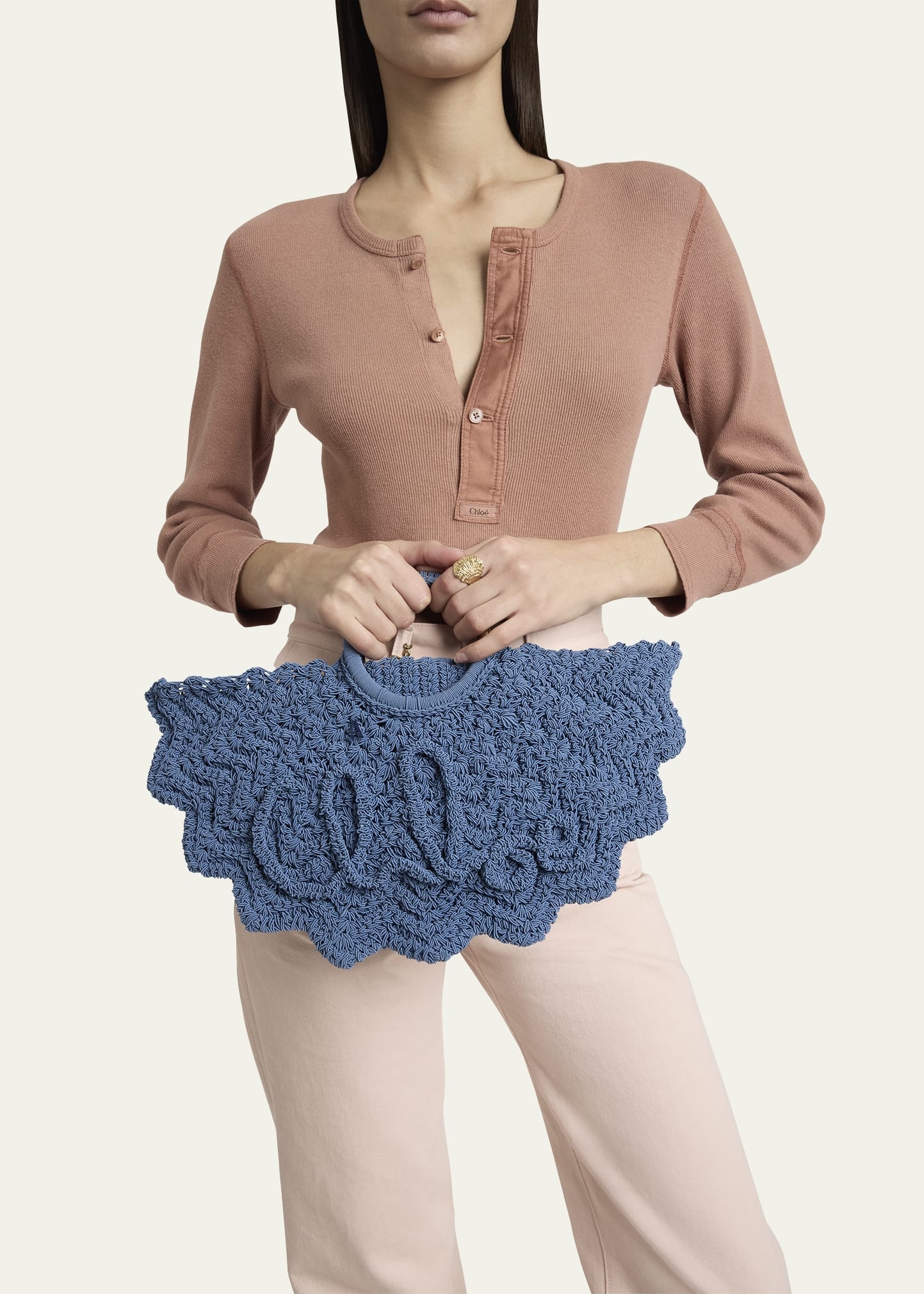 Passementerie Crochet Top-Handle Bag in Fabric - 2