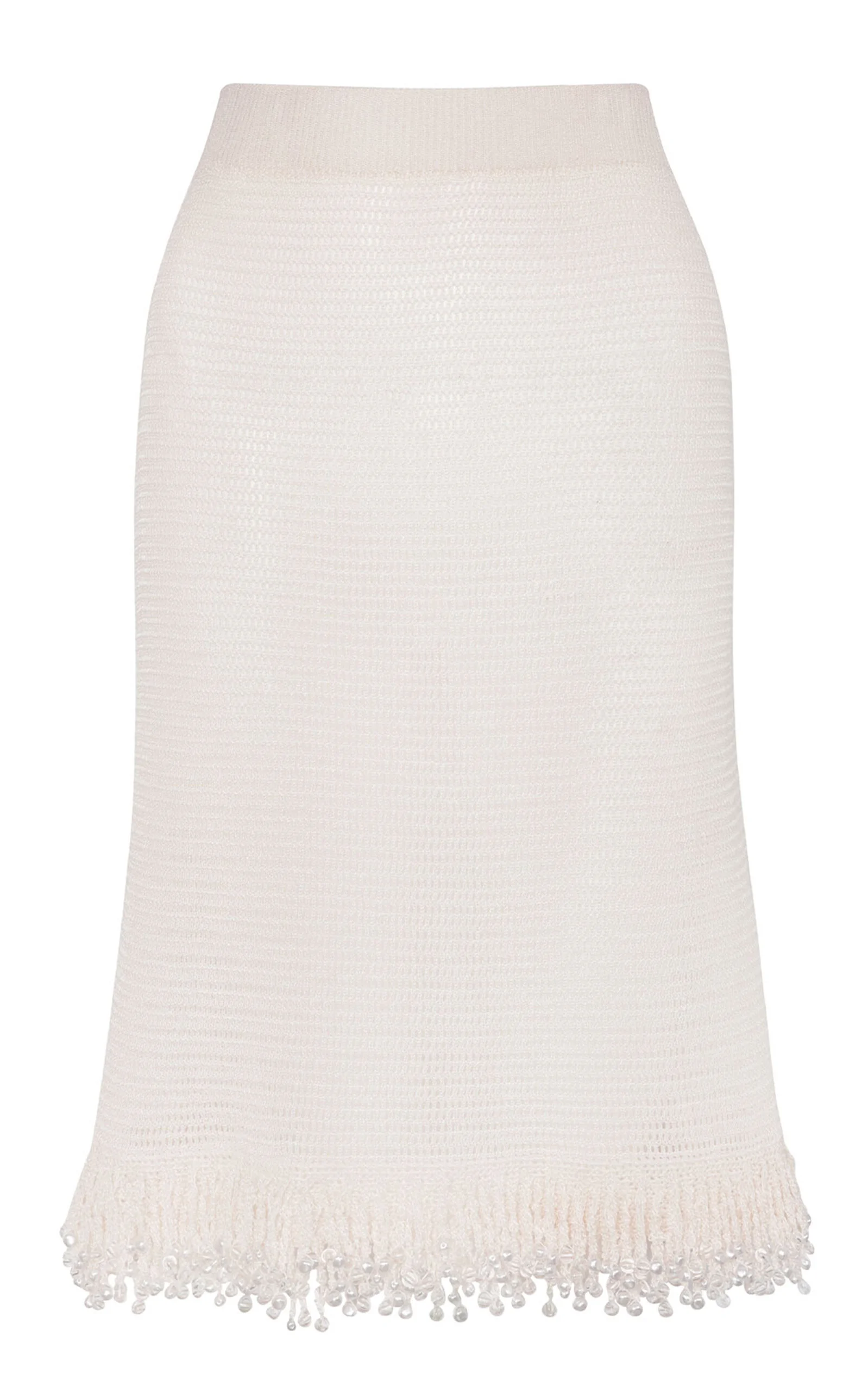 Fringed Knit Cotton Midi Skirt white - 1