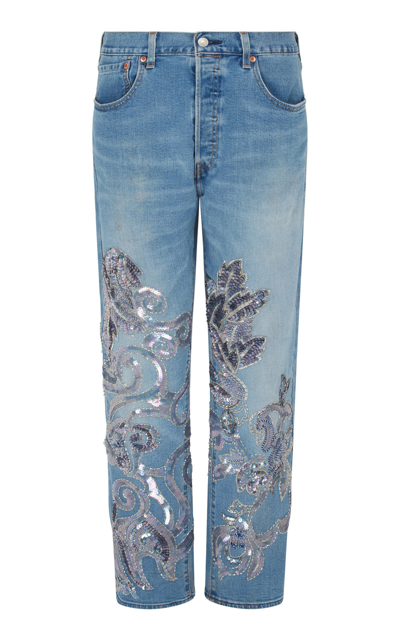 Sequin-Embellished Mid-Rise Straight-Leg Jeans blue 1