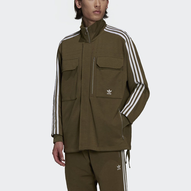 adidas Men's adidas originals x Work Parley Crossover Casual Breathable Stripe Long Sleeves Olive Shirt HD2 outlook