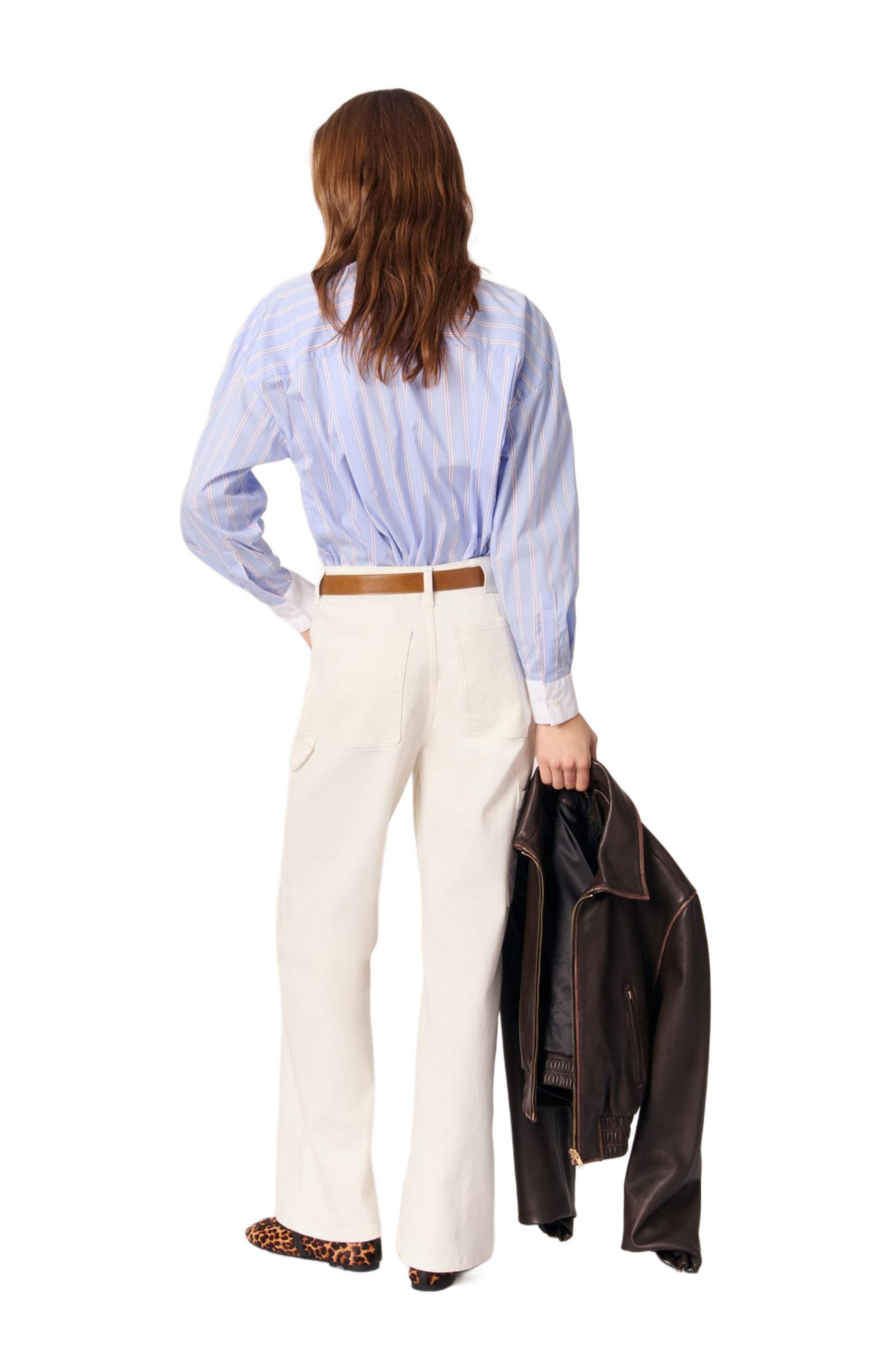 maje Striped shirt with beaded collar in Light Blue Stripes at Nordstrom - 2