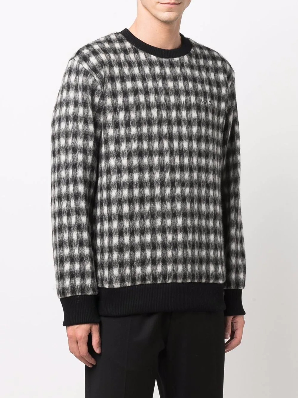 textured check-pattern knitted jumper - 3