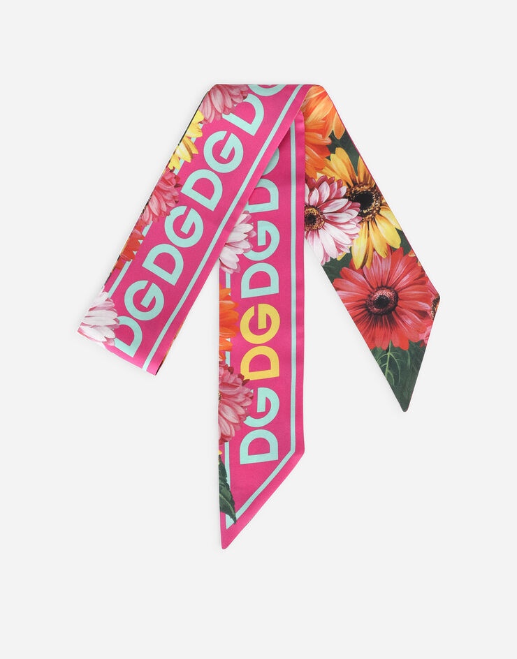 Twill headscarf with gerbera-daisy print - 1