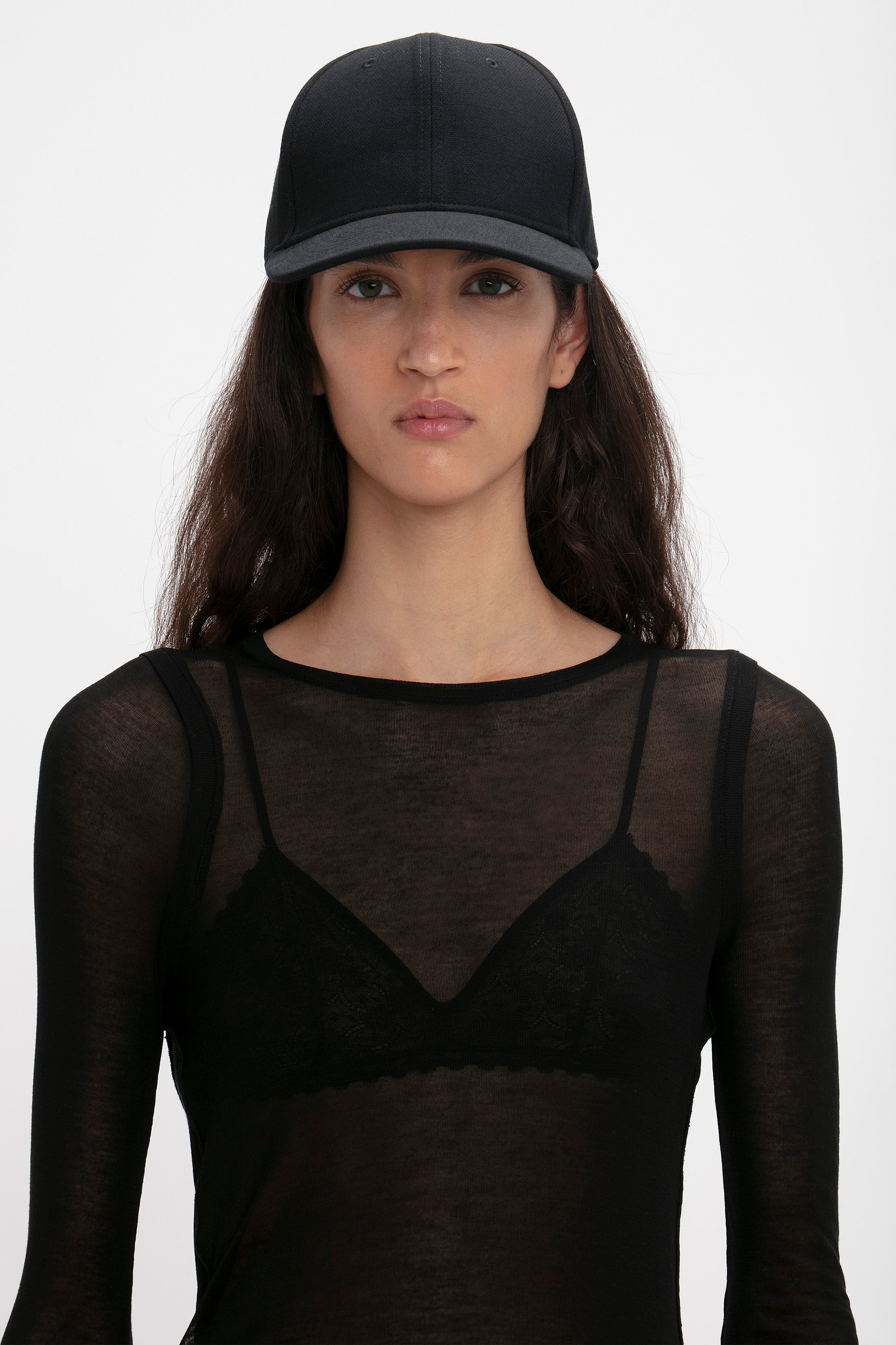 Double Wool Crepe Black Cap - 6
