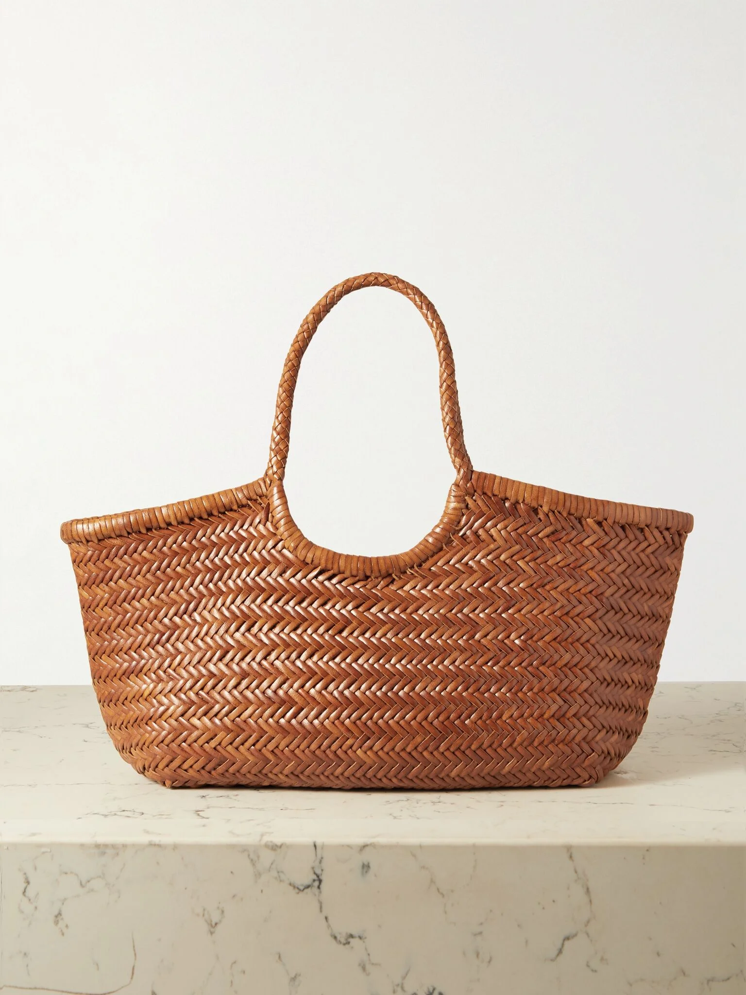 Nantucket large woven leather tote Tan - 1