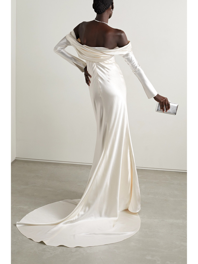 DANIELLE FRANKEL Noa Off-the-shoulder Draped Wool And Silk-blend Charmeuse Gown outlook