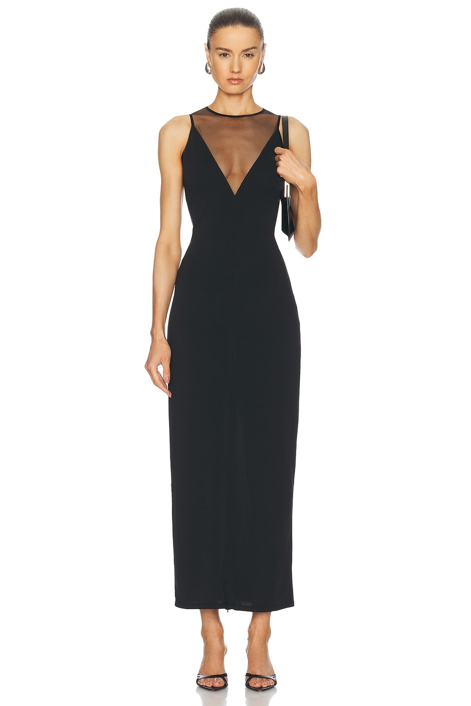 Rose Spine Embroidery High Slit Maxi Dress - 3