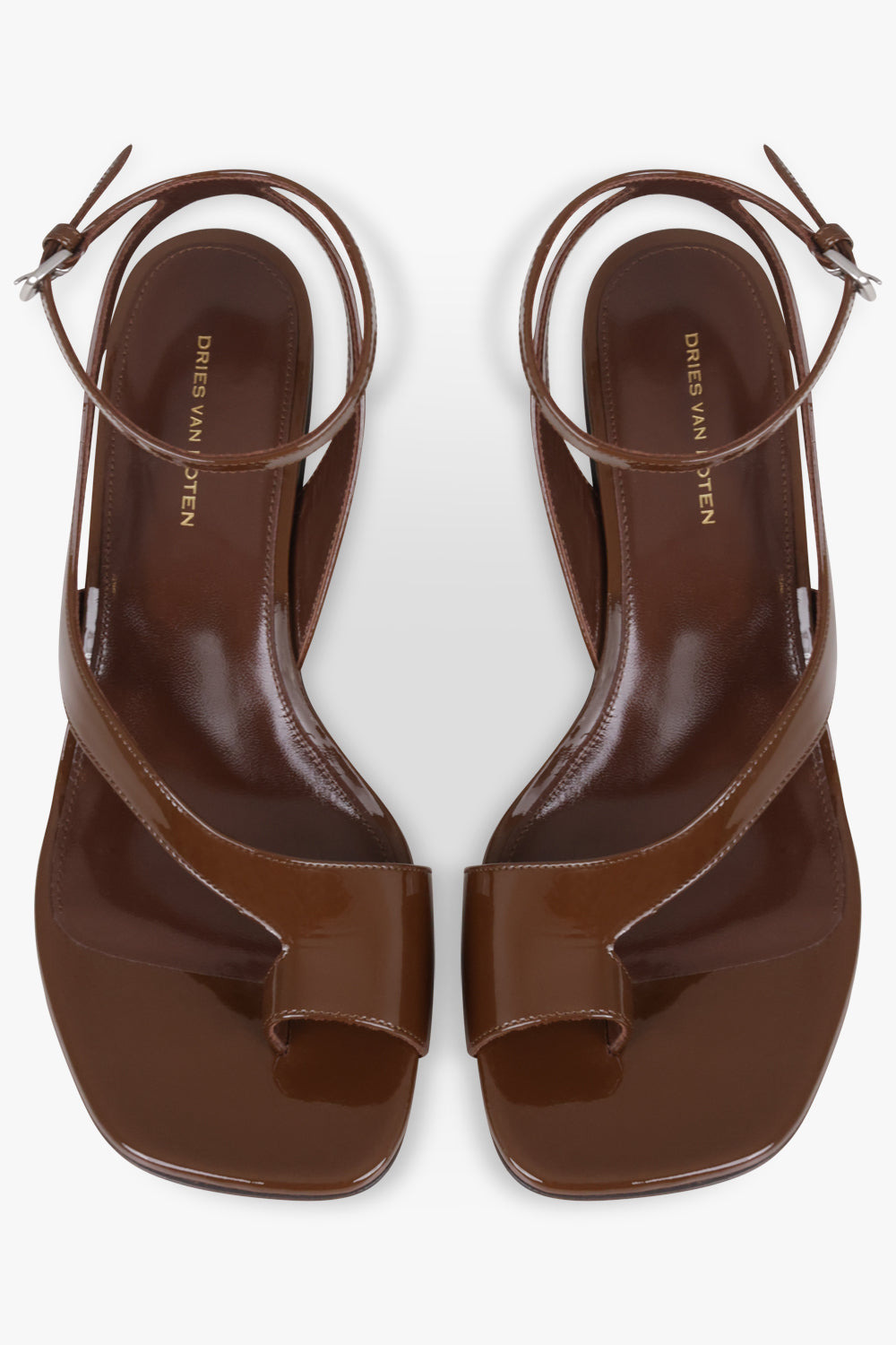 ANKLE WRAP CUT OUT PATENT CURVED 75MM HEEL | DARK BROWN - 5