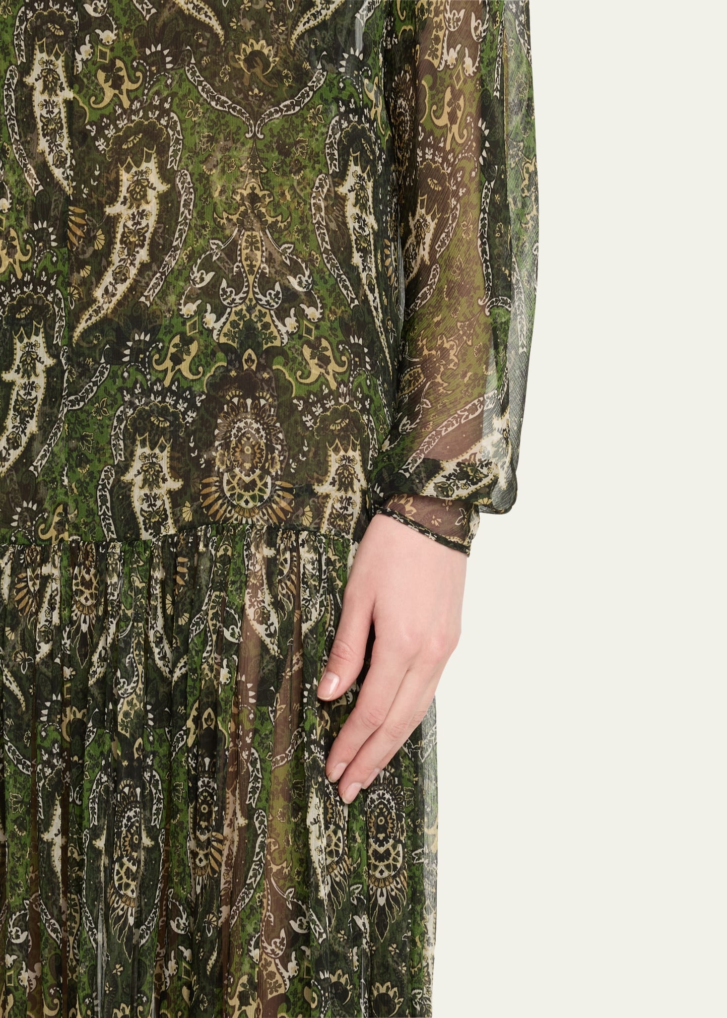 Sheer Paisley Print Gown with Slip Underpinning - 5