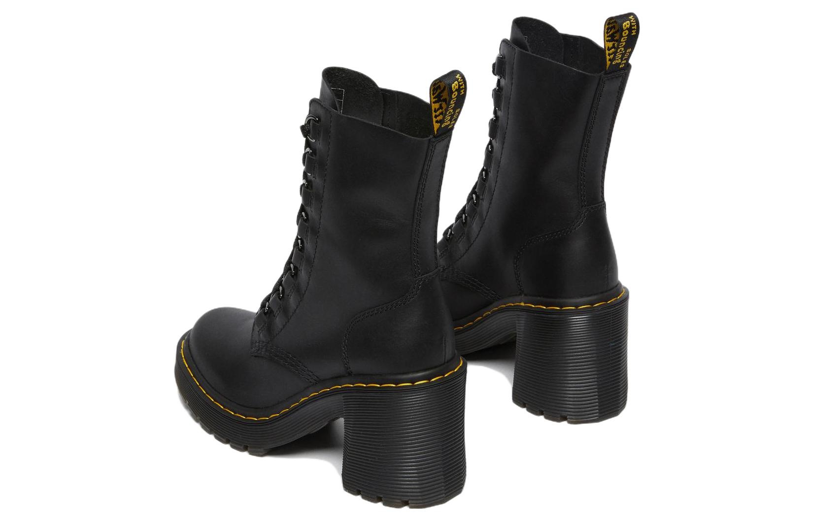(WMNS) Dr.Martens Chesney Leather Flared Heel Lace Up Boots 'Black' 26701001 - 3