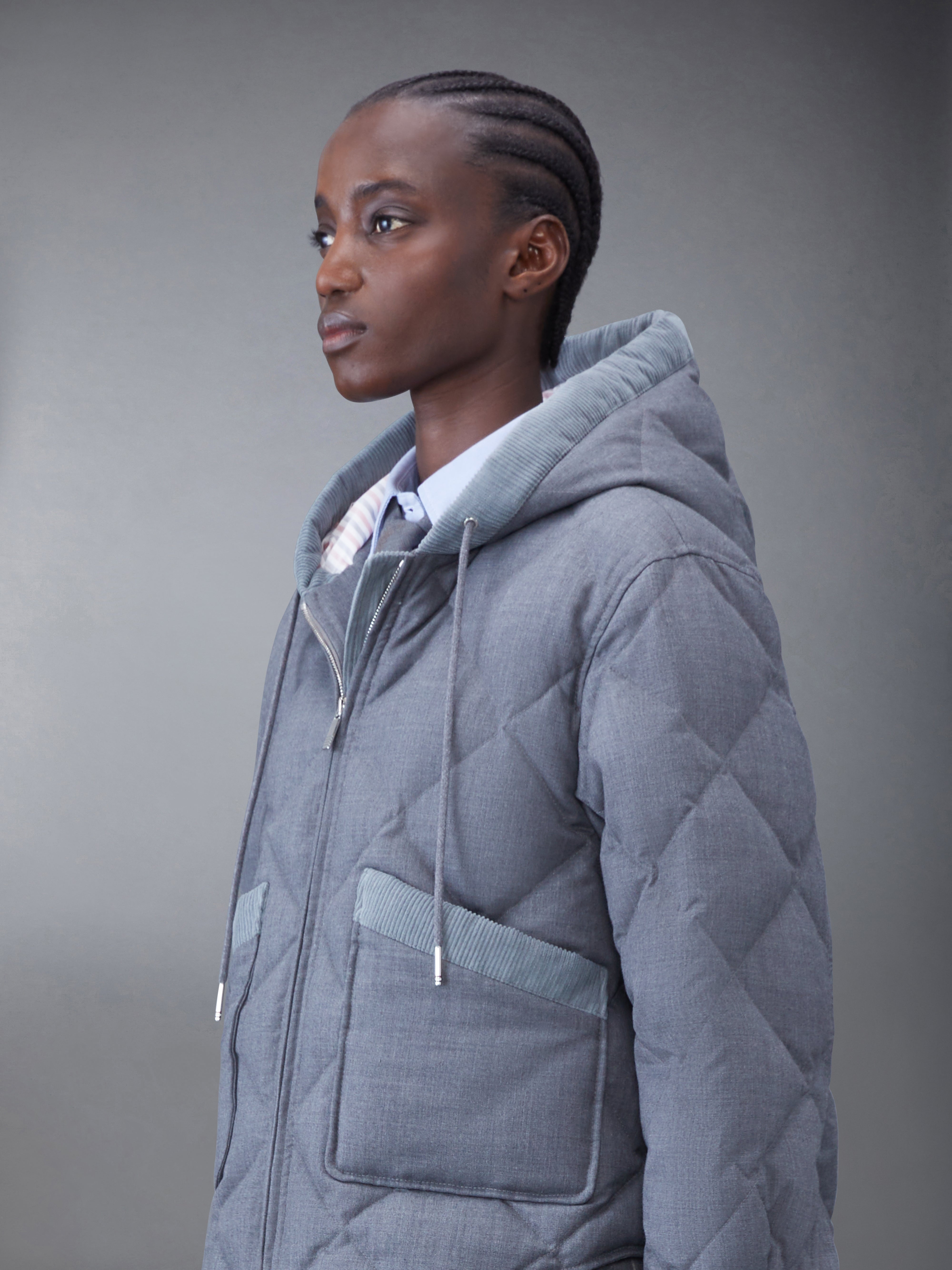 SUPER 120'S TWILL DOWN HOODED PATCH POCKET JACKET - 5