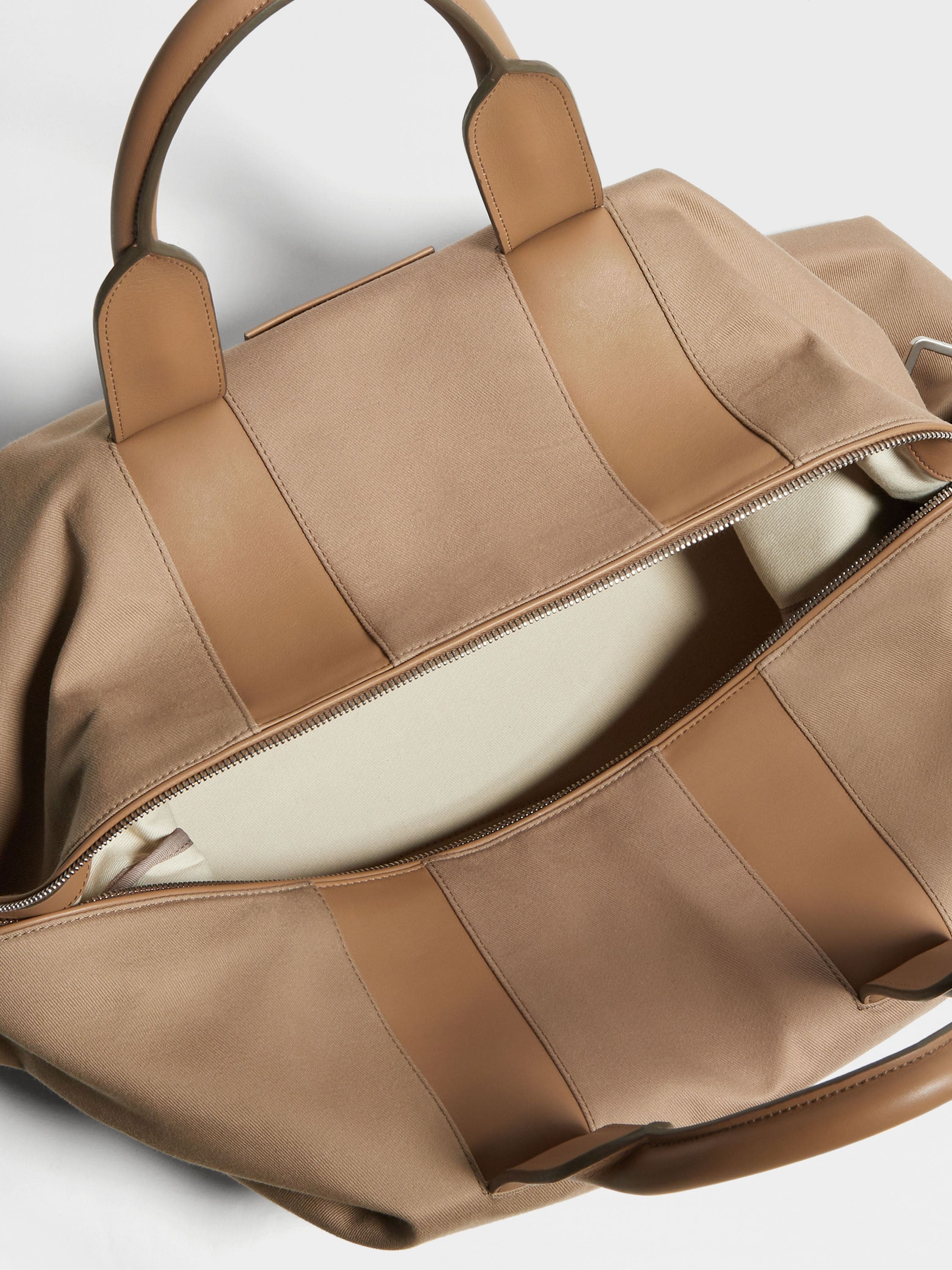 DARK BEIGE COTTON AND LEATHER HOLDALL RAGLAN - 4
