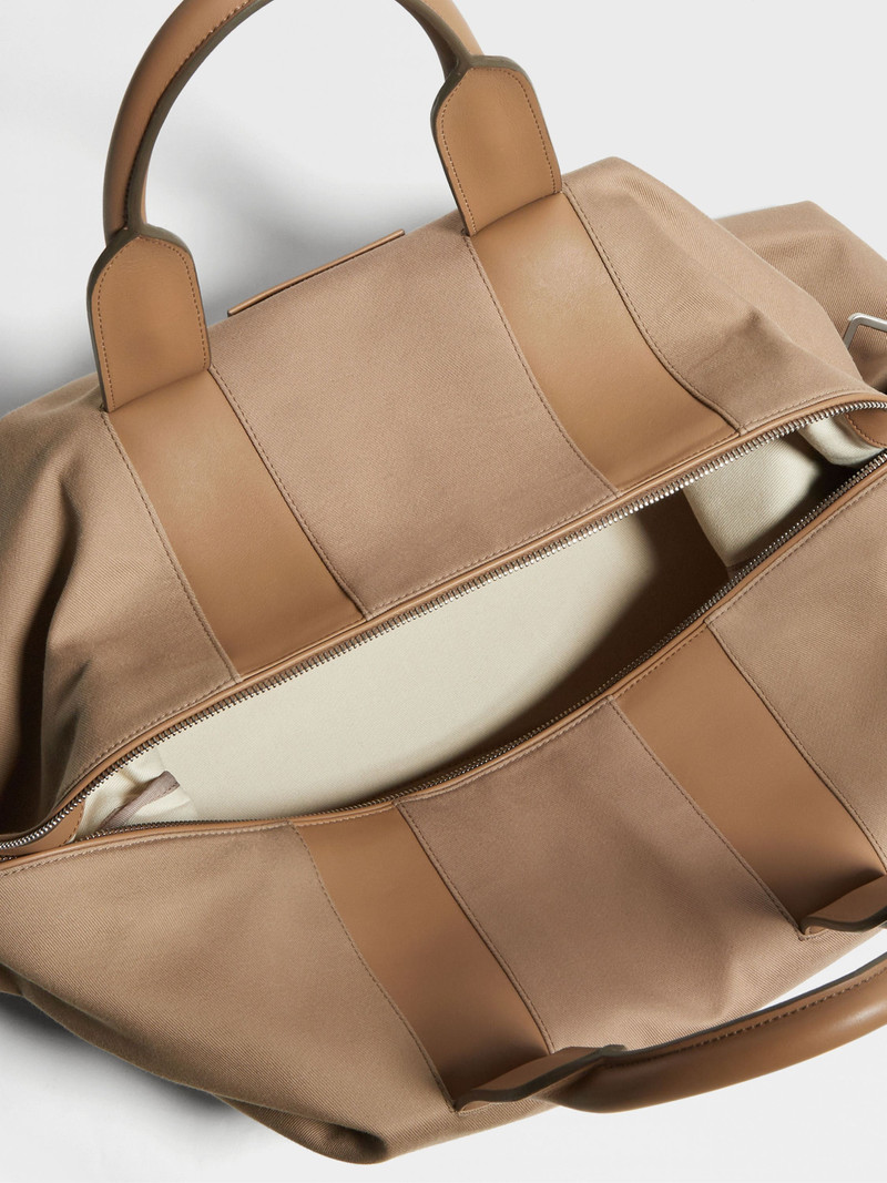 DARK BEIGE COTTON AND LEATHER HOLDALL RAGLAN 4