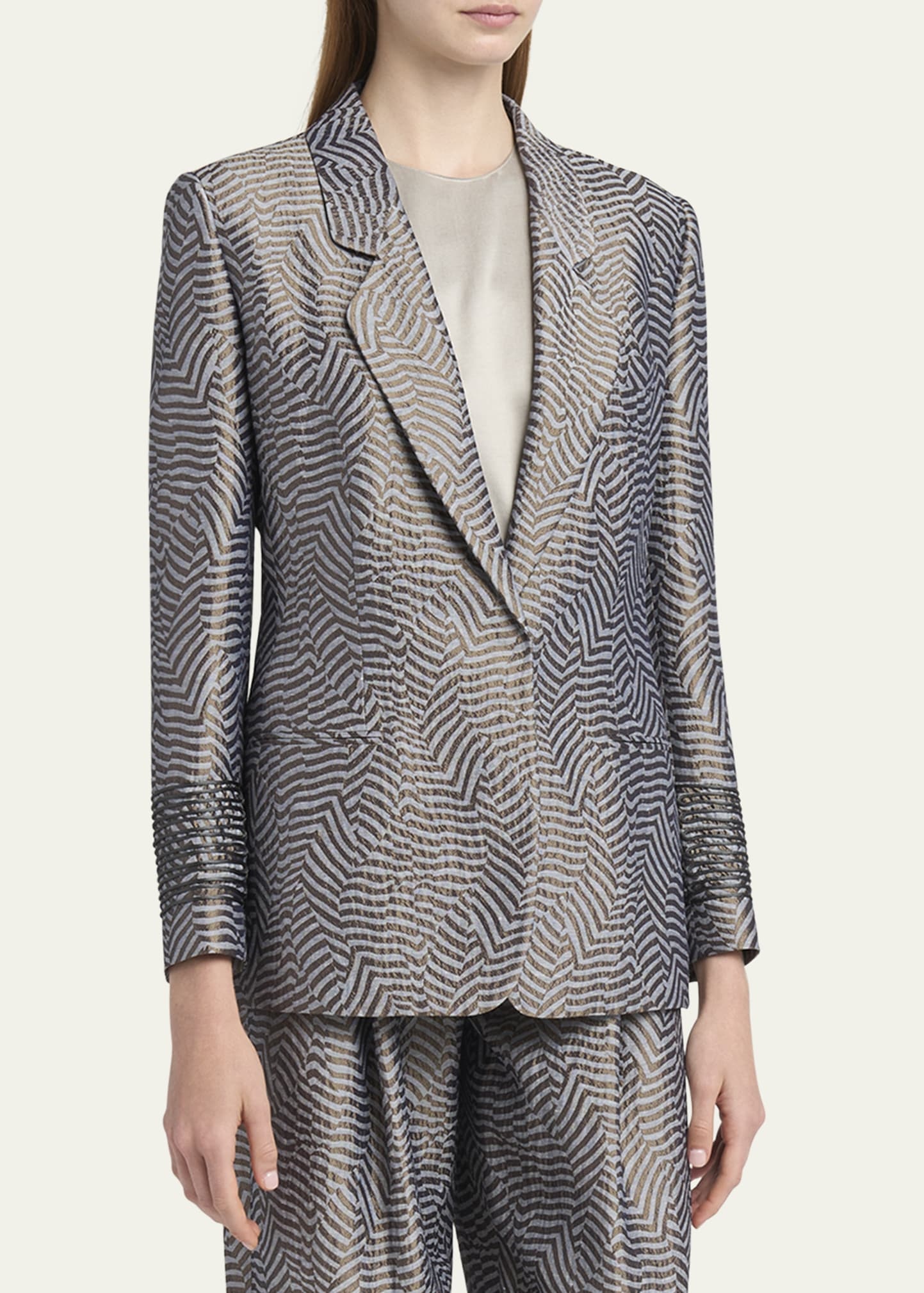 Animalier Silk Jacquard Single-Breasted Blazer Jacket - 4
