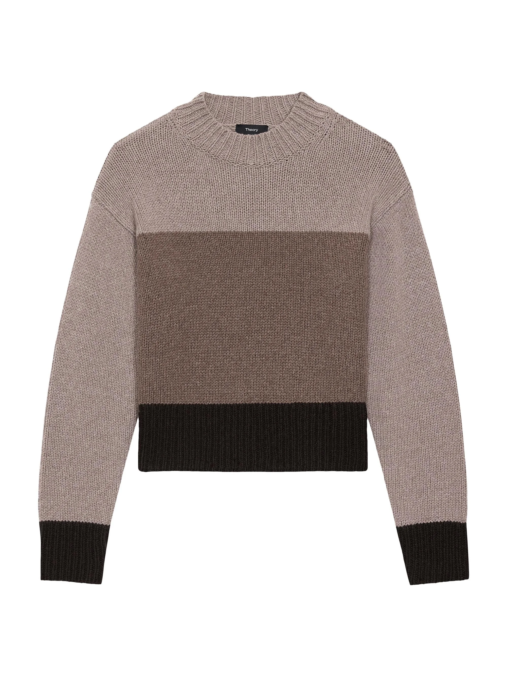 Women's Colorblock Crewneck Sweater - Light Heather Brown Multi - 1