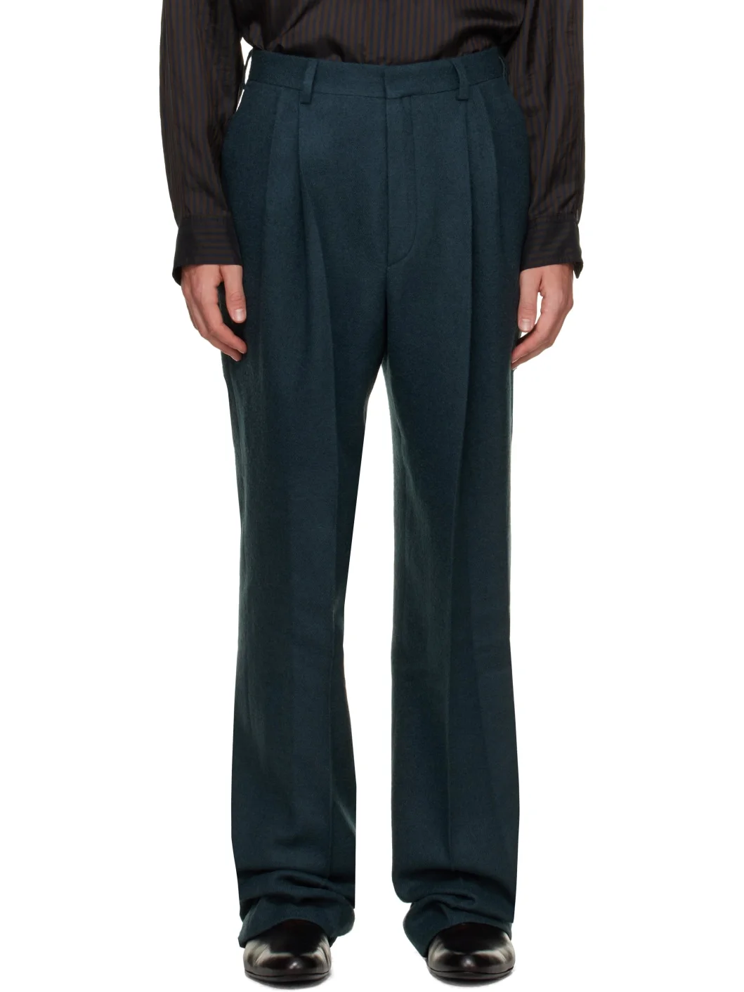 Green Pleated Wool Trousers - 1