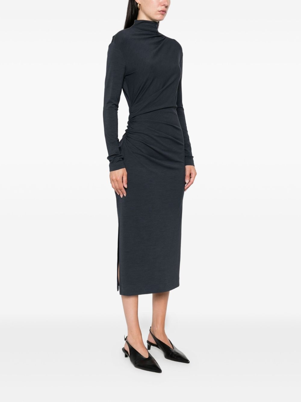 high-neck gathered midi dress - 3