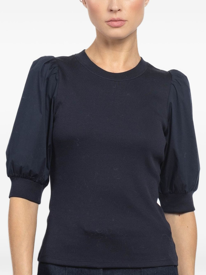 Coralee puff-sleeve ribbed top 1