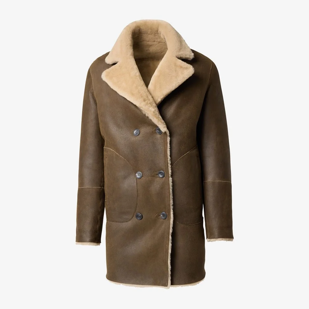 Double Breasted Shearling Coat - 1