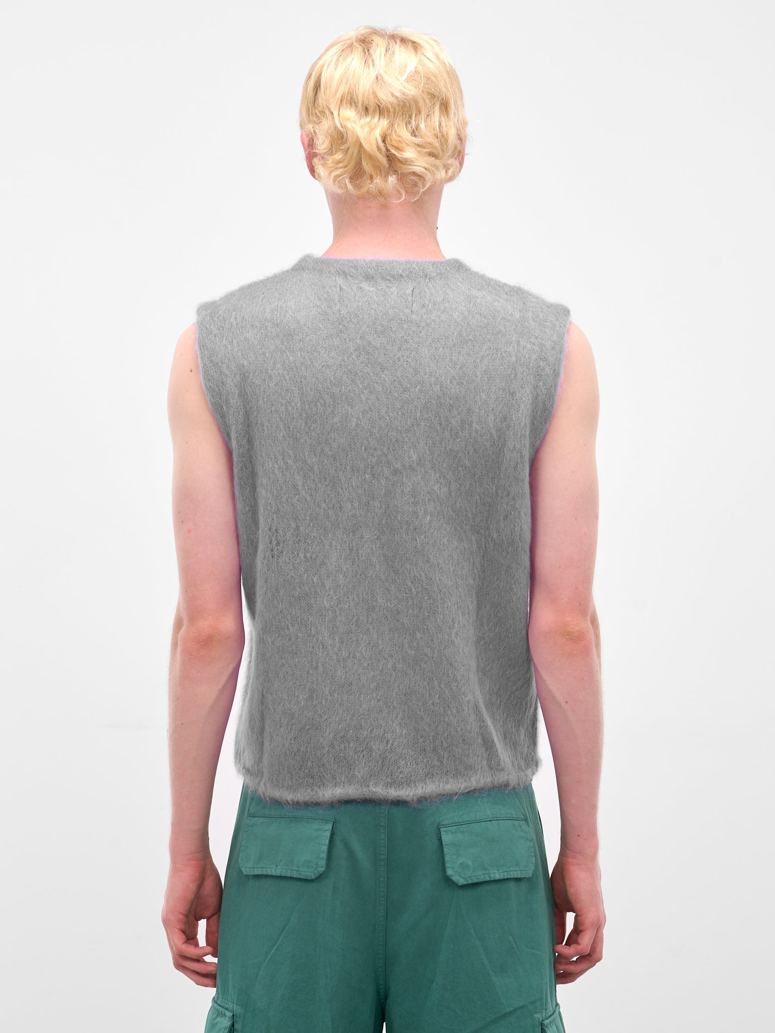 Gray Argyle Mohair Knit Vest - 3