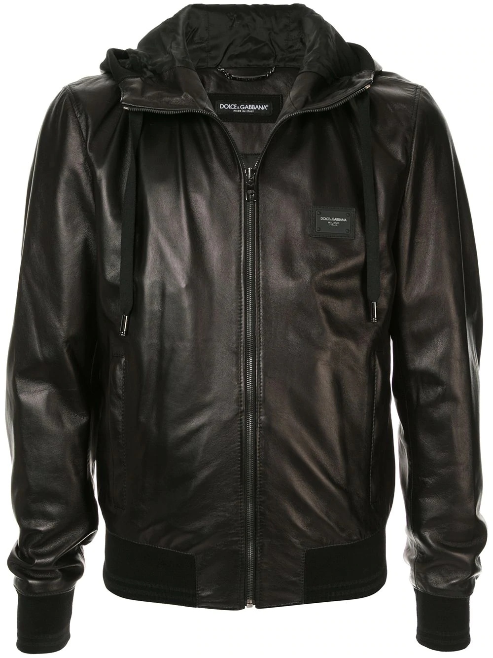 hooded leather jacket - 1