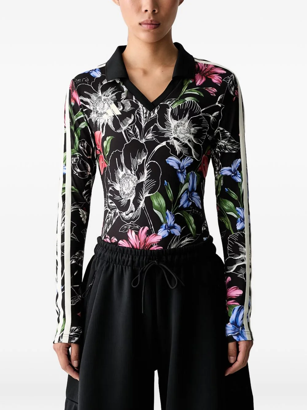 floral-print side-stripe bodysuit - 1
