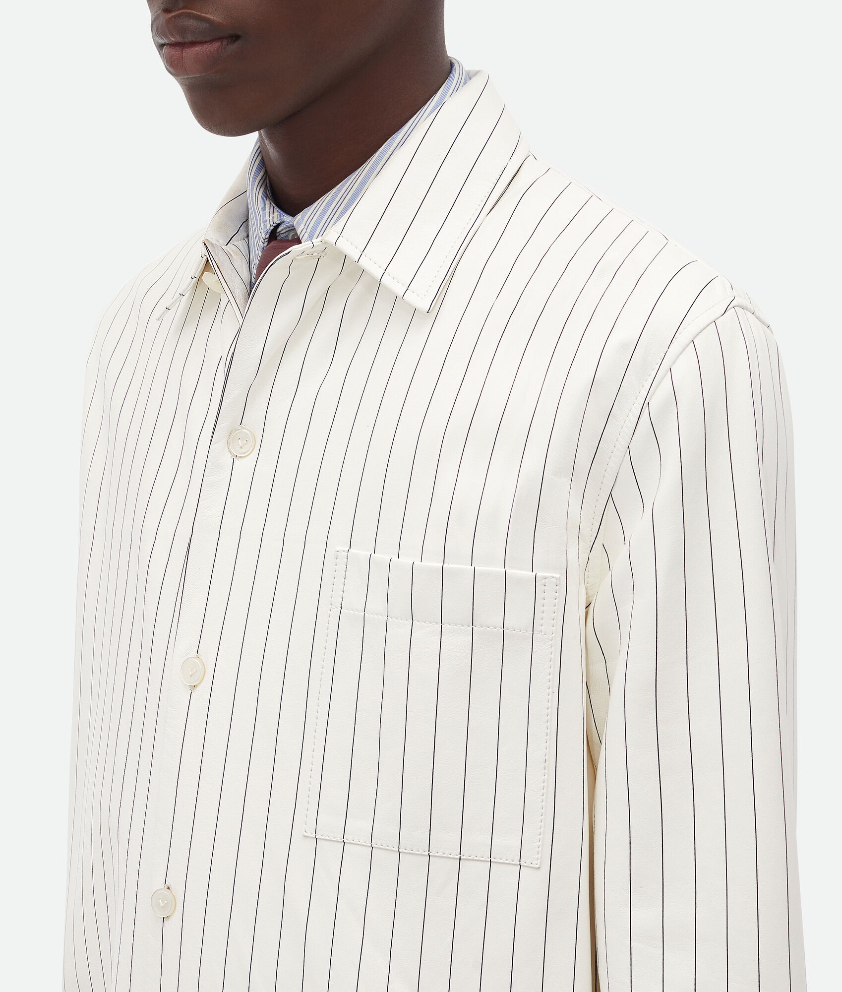 Printed Leather Pinstripe Long Shirt - 4