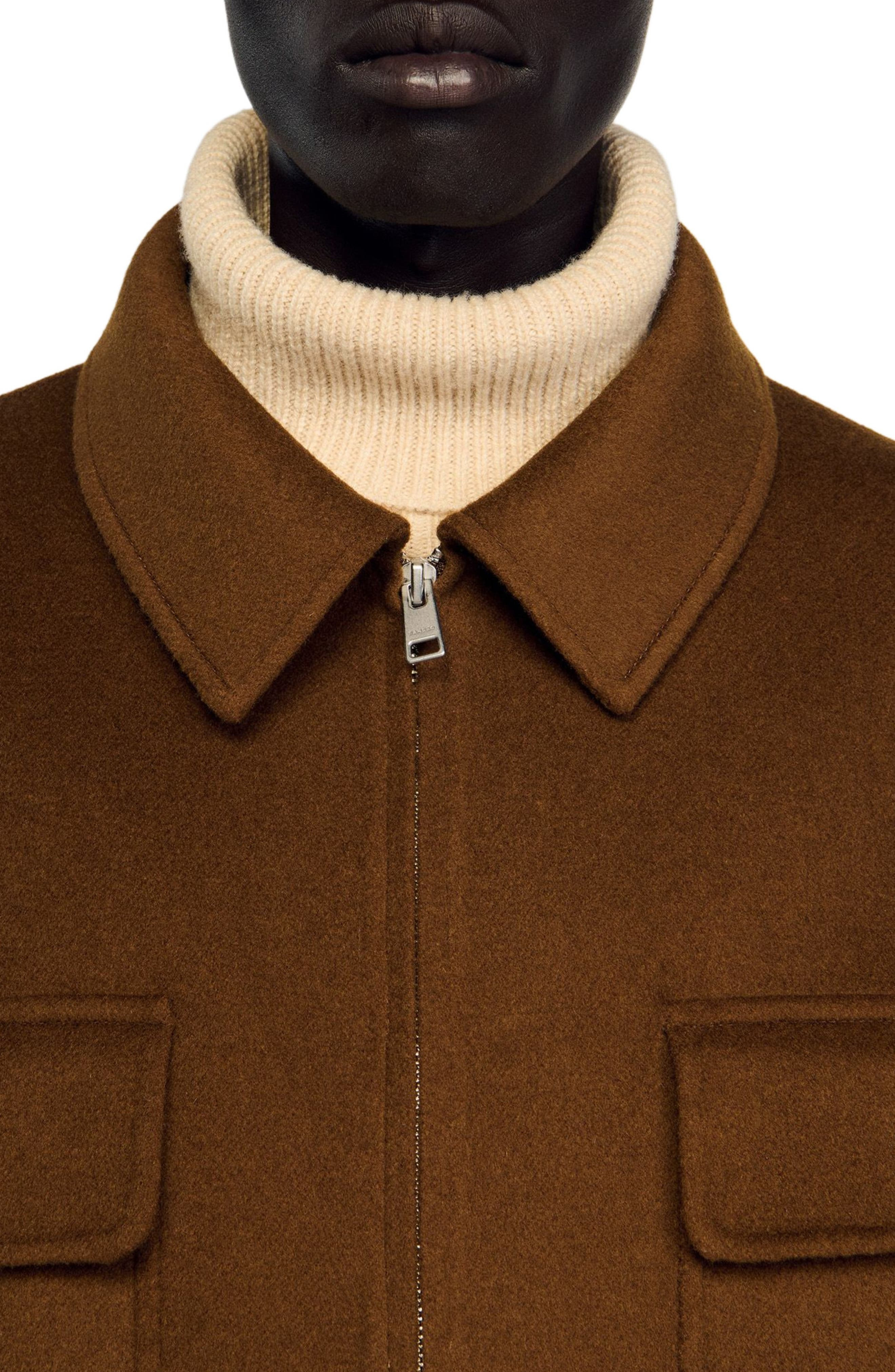 SANDRO Zipped overshirt in Tobacco Brown at Nordstrom - 5