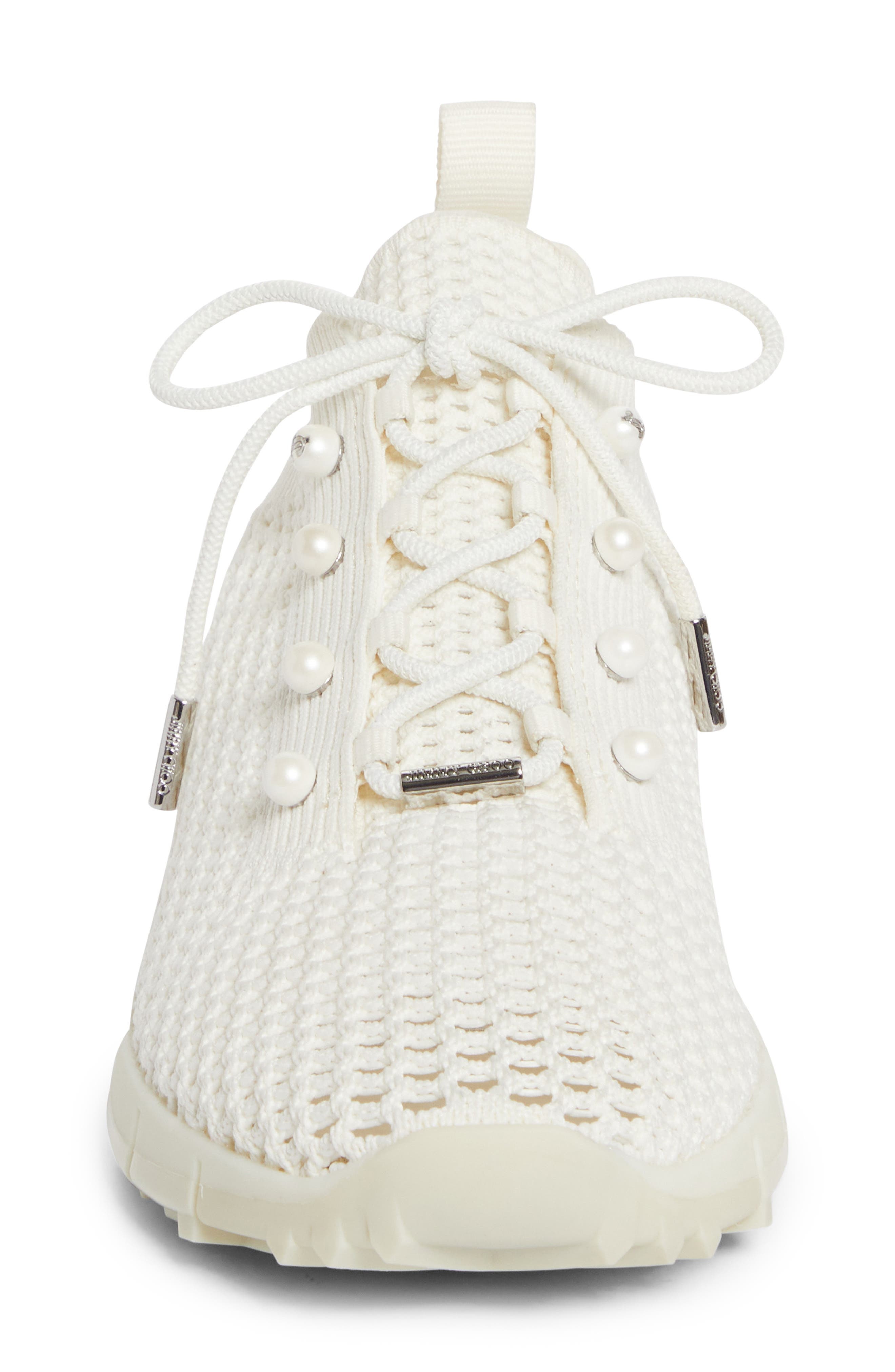 Jimmy Choo Veles Imitation Pearl Open Stitch Knit Sneaker in X Latte Mix at Nordstrom - 4