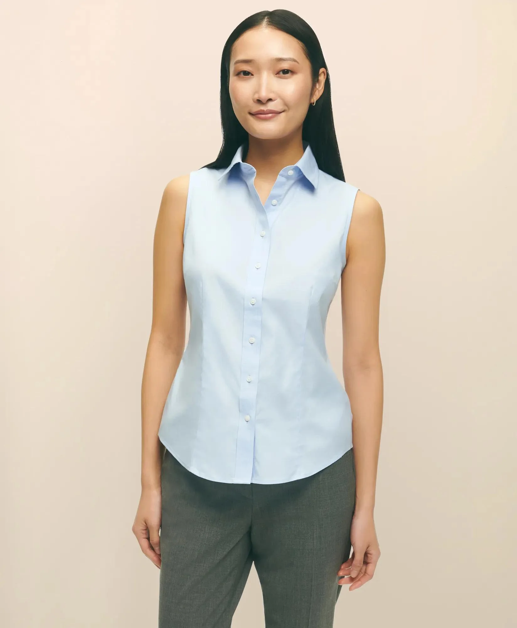 Fitted Non-Iron Stretch Supima® Cotton Sleeveless Dress Shirt - 1